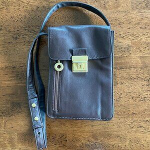 Vintage High Fashion Leather Organizer Crossbody Bag Brown Made In Canada Unisex